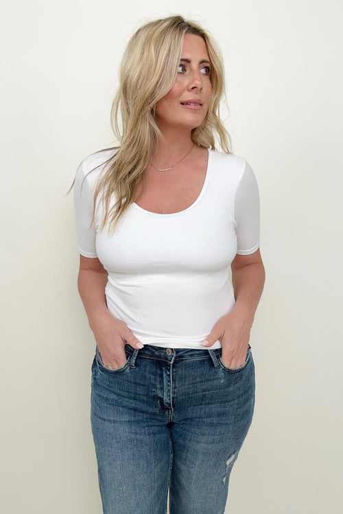 Basic Ribbed Fitted Tee With Built In Bra White / S T-Shirts