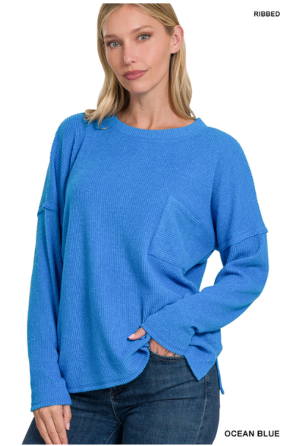 Ribbed Hacci Sweater in Occean Blue