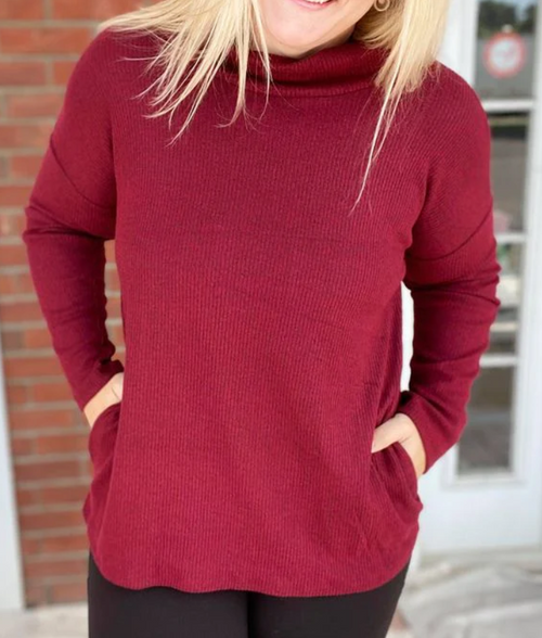 Cashmere Feel Mock Neck Sweater With Pockets Womens