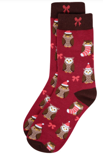 Women's Novelty Socks: Christmas Owls