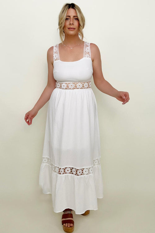White Floral Openwork Strap Maxi Dress / Xs Dresses