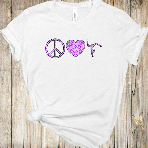 Graphic Tee - Peace Love Gymnastics Purple Leopard