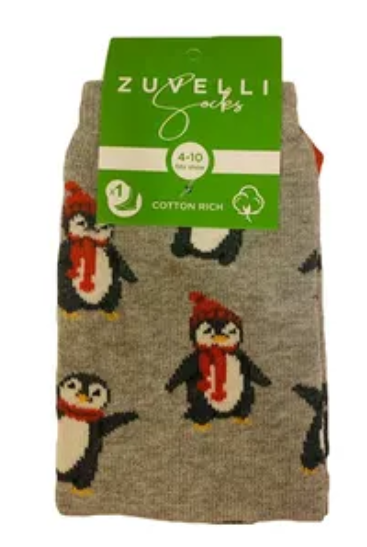 Womens Penguin Printed Super Soft Grey Cotton Socks