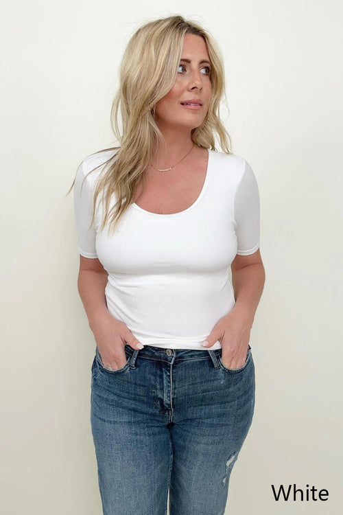 Basic Ribbed Fitted Tee With Built In Bra T-Shirts