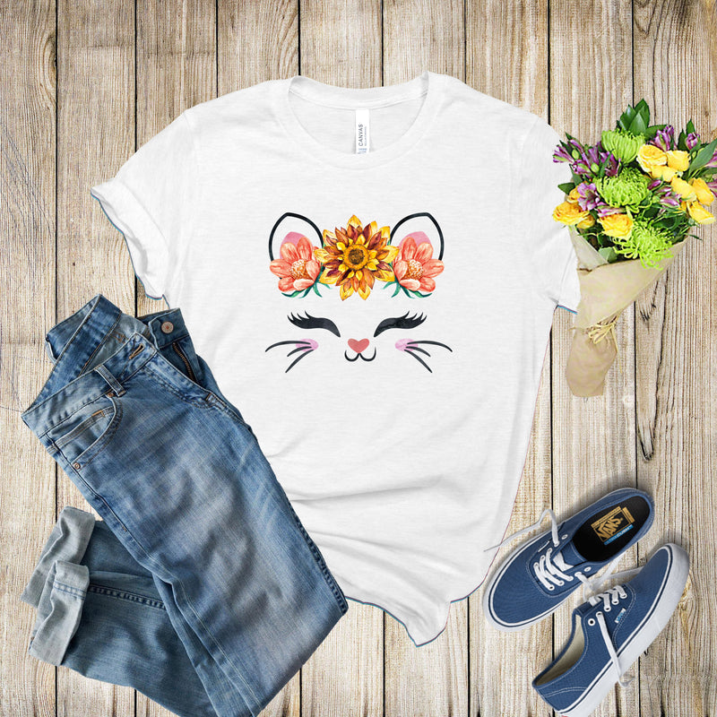 Graphic Tee - Kitty With Orange Flowers