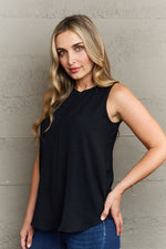 First Glance Sleeveless Neckline Slit Top in Black