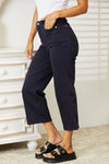 High Waist Tummy Control Garment Dyed Wide Cropped Jeans