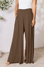 Smocked Wide Waistband Wide Leg Pants**