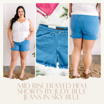Mid Rise Frayed Hem Shorts By Judy Blue Jeans In Sky Blue
