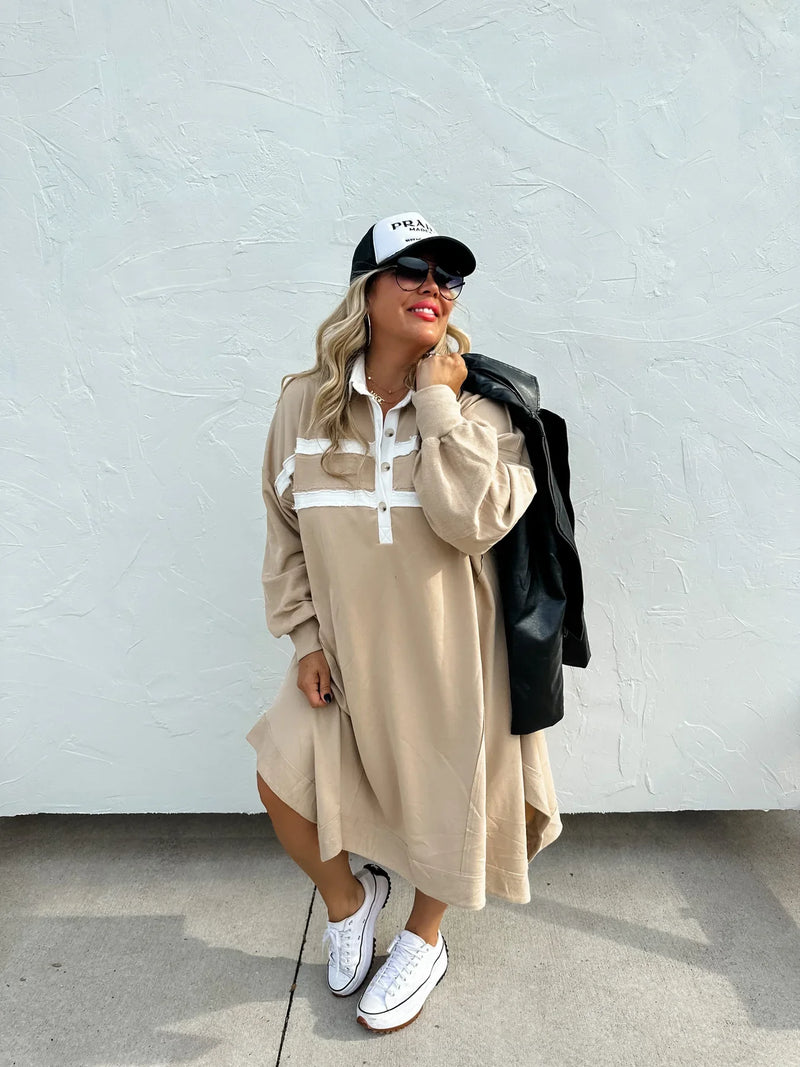 varsity jersey dress Varsity Jersey Dress in Two Colors Beige / 2XL