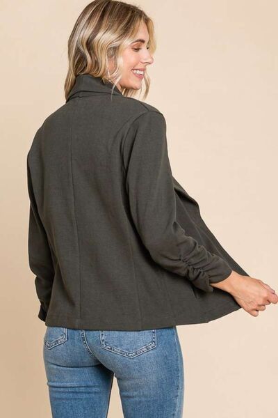 Ruched Open Front Long Sleeve Jacket