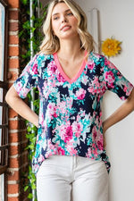 Floral V-Neck Short Sleeve T-Shirt