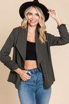 Ruched Open Front Long Sleeve Jacket