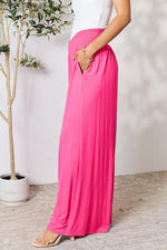 Smocked Wide Waistband Wide Leg Pants**