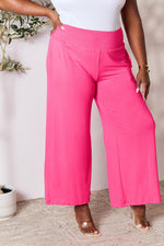 Smocked Wide Waistband Wide Leg Pants**