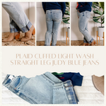 11.13 Plaid Cuffed Light Wash Straight Leg Judy Blue Jeans