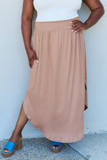 Comfort Princess Full Size High Waist Scoop Hem Maxi Skirt in Tan