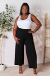 Smocked Wide Waistband Wide Leg Pants**