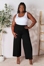 Smocked Wide Waistband Wide Leg Pants**