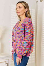 Woven Right V-Neck Long Sleeve Cardigan**