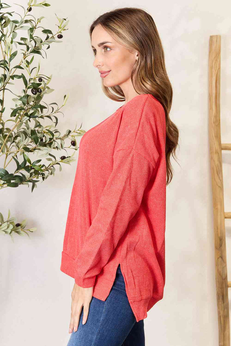 Round Neck Drop Shoulder Slit Sweatshirt**