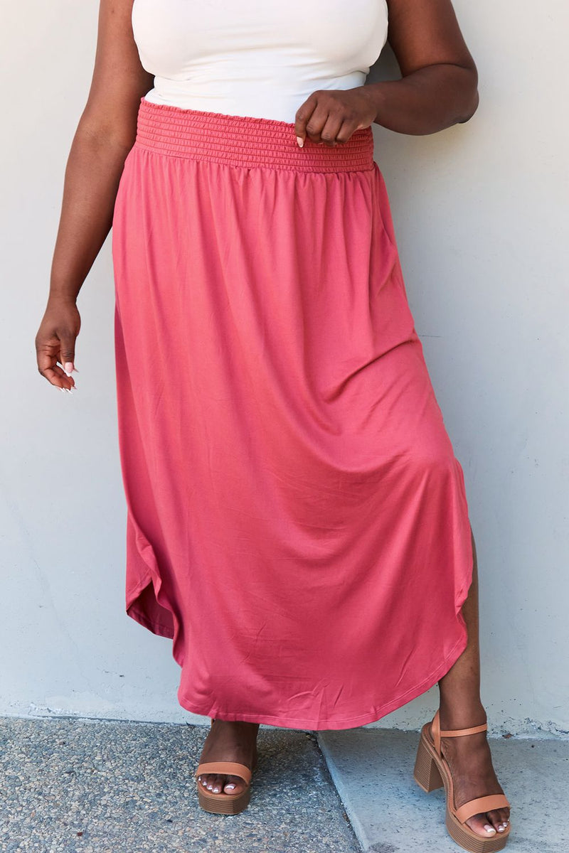 Comfort Princess High Waist Scoop Hem Maxi Skirt in Hot Pink