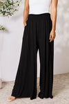 Smocked Wide Waistband Wide Leg Pants**