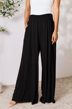 Smocked Wide Waistband Wide Leg Pants**