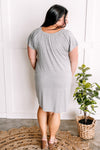 Decorative Button Front Tshirt Dress In Heathered Grey