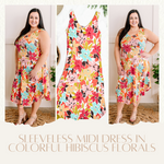 Sleeveless Midi Dress In Colorful Hibiscus Florals