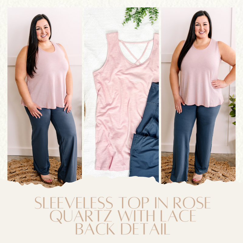 Sleeveless Top In Rose Quartz With Lace Back Detail