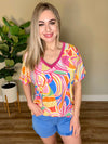 V Neck Top In Fruity Colors