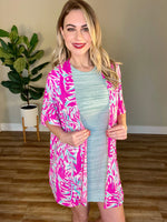 Short Sleeve Kimono In Bright Pink & Teal