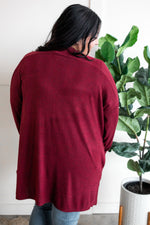 Cashmere Soft Open Front Cardigan With Pockets In Deep Heathered Burgundy