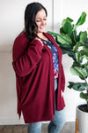 Cashmere Soft Open Front Cardigan With Pockets In Deep Heathered Burgundy