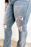 Mid Rise Bootcut Judy Blue Jeans With Plaid Patch Detail**
