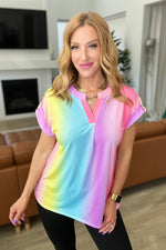 Lizzy Cap Sleeve Top in Ombre Rainbow**