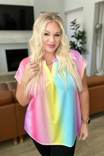 Lizzy Cap Sleeve Top in Ombre Rainbow**