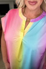 Lizzy Cap Sleeve Top in Ombre Rainbow**