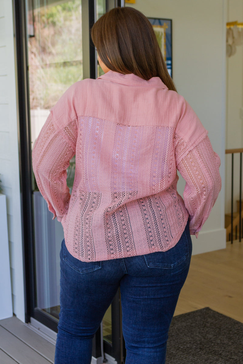 Sweeter Than Nectar Lace Button Down in Rose