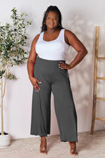 Smocked Wide Waistband Wide Leg Pants**