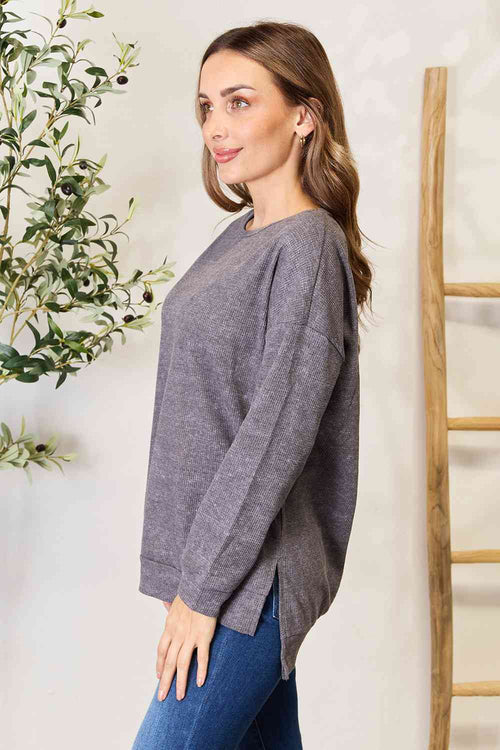 Round Neck Drop Shoulder Slit Sweatshirt