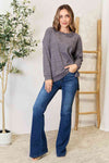 Round Neck Drop Shoulder Slit Sweatshirt**