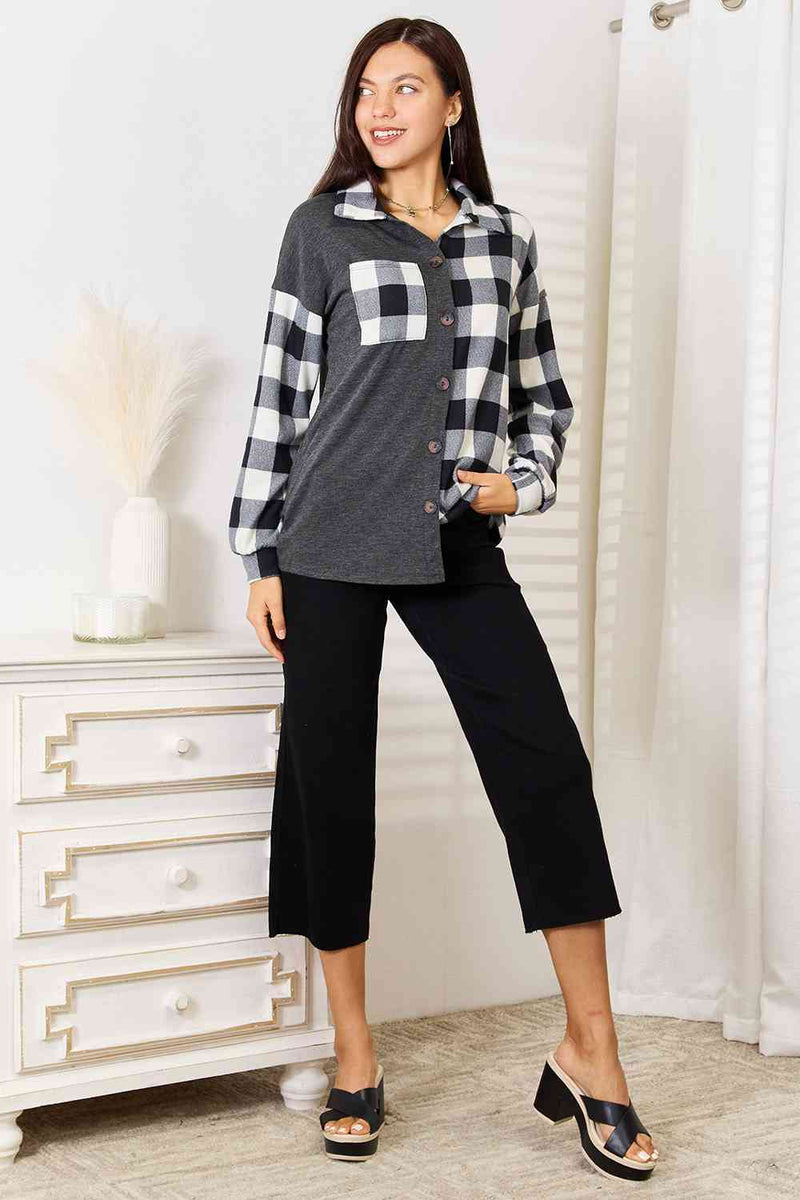 Solid Plaid Contrast Shacket