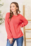 Round Neck Drop Shoulder Slit Sweatshirt**