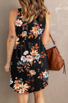 Printed Scoop Neck Sleeveless Buttoned Magic Dress