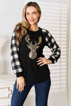 Sequin Reindeer Graphic Plaid Top - White