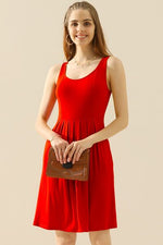 Round Neck Ruched Sleeveless Dress with Pockets