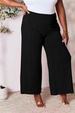 Smocked Wide Waistband Wide Leg Pants**