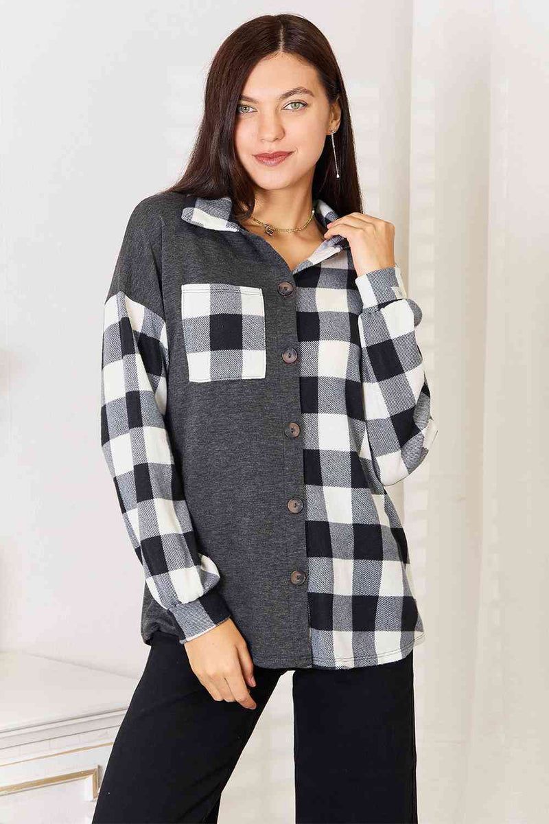 Solid Plaid Contrast Shacket